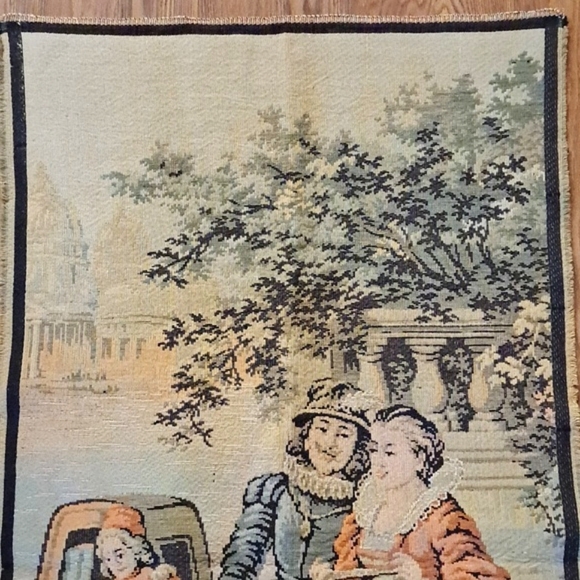Vintage Tapestry 4' x 2' Wall Art Elizabethan Couple Renaissance Romantic Decor - Picture 3 of 12